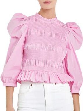 English Factory Smocked Puff Sleeve Top